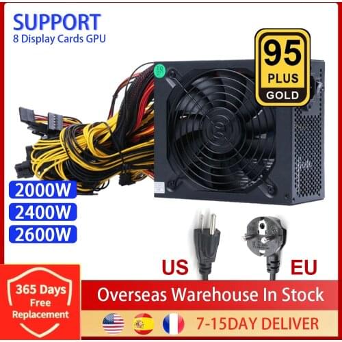 2000W 2400W 2600W 160V-240V ATX ETH Mining Bitcoin Power Supply 95% Efficiency With EU US Charger For 3060 3070 3080 Miner Rig
