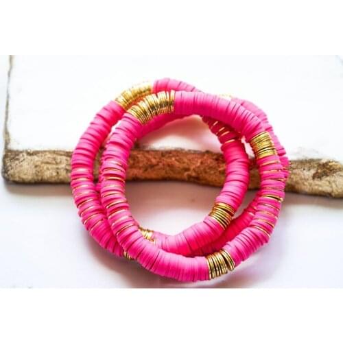 10Pcs 8mm Gold Copper Sheets Rose Red Color Polymer Clay Disc Heishi Beads Elastic Stretch Bracelet Boho Vinyl Bracelet Jewelry