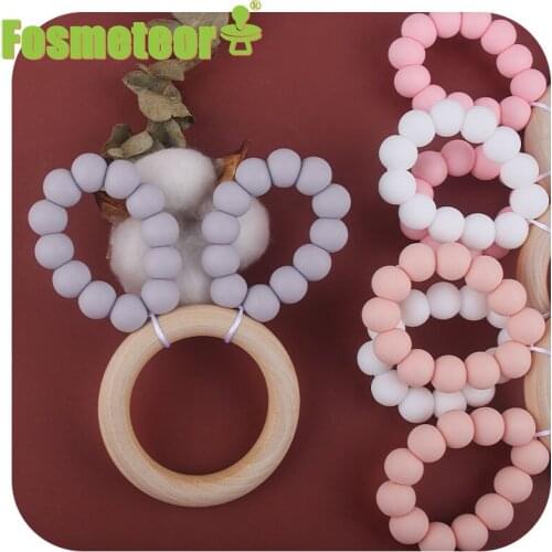 Fosmeteor Food Grade Silicone Beads Baby Teether Hemu Ring Teething Newborn Bracelet Silicone Beads Teether Montessori Baby Toys