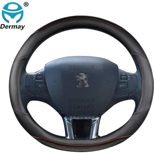 For Peugeot 208 2012~2018 Car Steering Wheel Cover Carbon Fibre + PU Leather High Quality Dermay Brand Auto Accessories interior