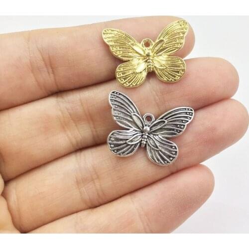 Eruifa 10pcs 22*18mm Nice Butterfly Zinc Alloy necklace,earring bracelet jewelry DIY handmade old and Rhodium silver