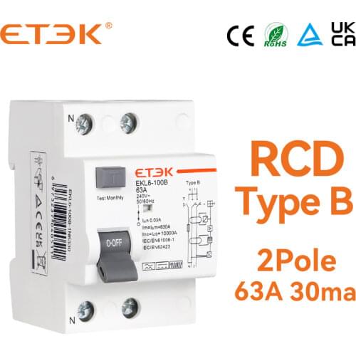ETEK EKL6-100B-1N6330 RCCB 10KA 1P+N 63A 30mA Type B