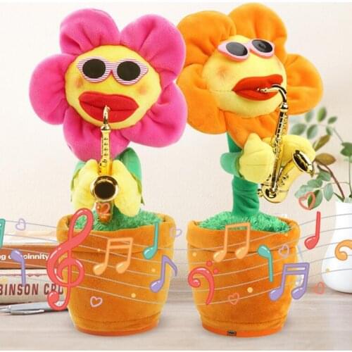 Hot peluche enchanting flower sunflowers selling electric toy will sing and dance saxophone sunflower plush toys for children