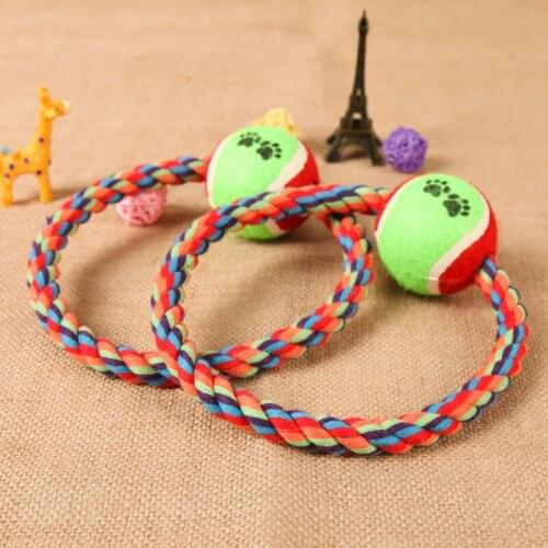 Pet cotton rope round plus tennis bite-resistant molar dog toy funny dog toy，Q196