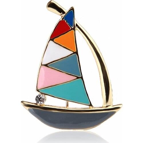 HOSENG Fashion Crystal Sailing Brooch Elegant Women Men’s Enamel Pin Jewelry Gift HS_407