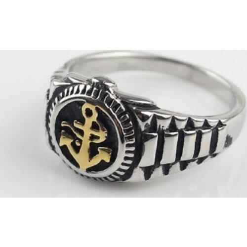 Classic Punk Mens and Womans Silver color Gold 316L Stainless Steel Anchor Ring For Men Cool