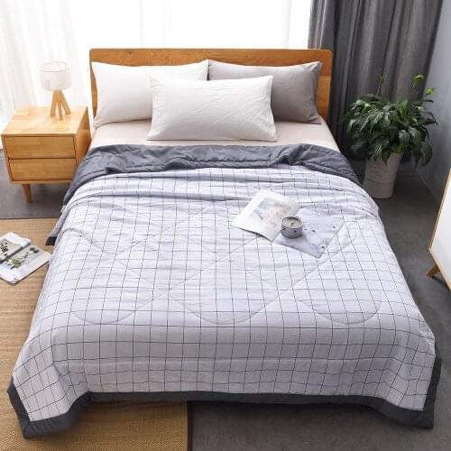 Summer Washed Cotton Air-conditioning Quilt Soft Breathable Blanket Thin Stripe Plaid Comforter Bed Cover