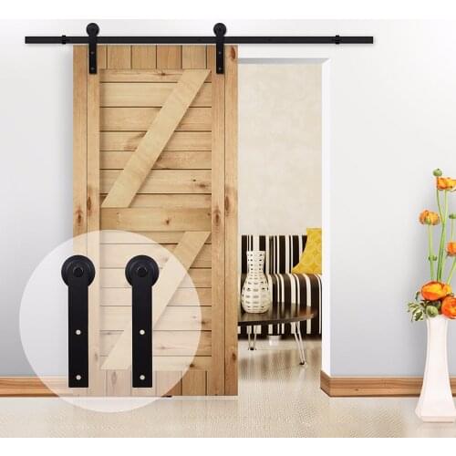 LWZH American Style 11FT/12.6FT Sliding Wood Barn Door Carton Steel Hardware Kit Black I Shaped Hangers Rollers for Single Door