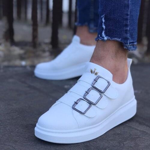 BOA Men Casual Shoes White Color White Ring Buckled High White Base Summer Autumn Young Men 'S Fashion Original Design WG050