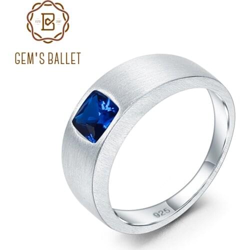 GEMS BALLET 925 Sterling Sliver Rings for Men 5*5mm Cushion Cut Gemstone Rings Wedding Engagement Mens Band Ring Size 7-13
