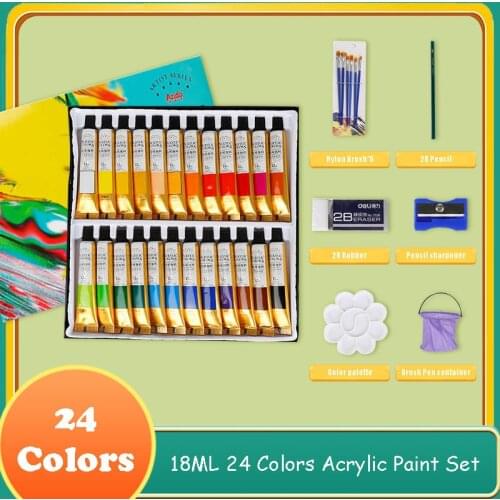 12/18/24 Colors Acrylic Paints With Professional Brush Set 12ml Tubes Pigment Ceramic Stone Wall Craft Paints Hand Painted