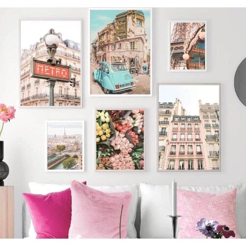 Paris Tower Street Rose Flower Landscape Wall Art Canvas Painting Nordic Posters And Prints Wall Pictures For Living Room Decor