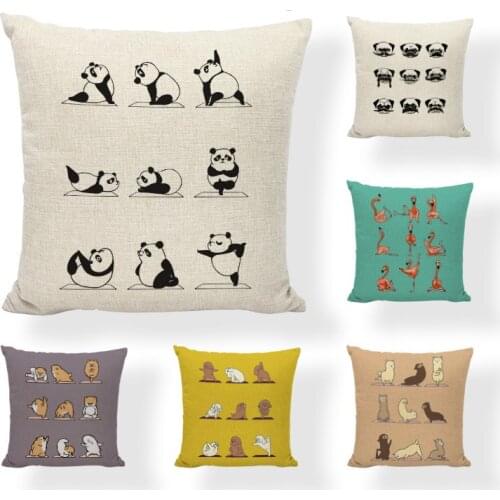 Accent Pink Flamingo Yoga Animals Cushion Covers Tropical Style Panda Pillow Case Bedding Square Linen Houseware Home Decor