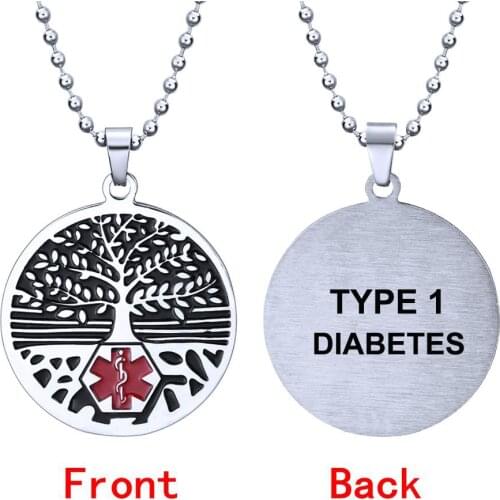 Tree of Life Medical Alert Pendant Necklaces for Men Woman Stainless Steel Life Star Type 1 Diabetes Emergency ICE SOS Jewelry