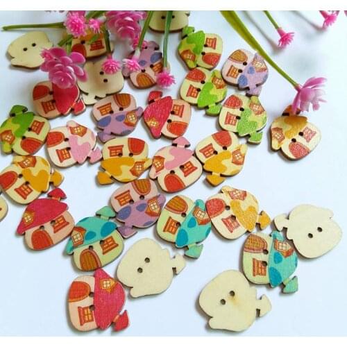 50PCs MIxed Cartoon house Button 2 Holes buttons DIY Scrapbooking Supplies Decorative Crafts Sewing Tools Crafts 23x25mm