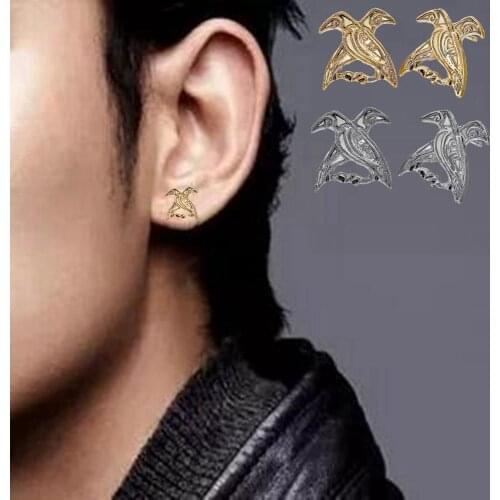 QIAMNI Nordic Odins Ravens Bird Talisman Stud Earring Slavic Viking Amulet Valknut Norse Mythology Women Men Jewelry Pendientes