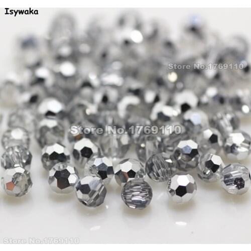 Isywaka Sale Half Silver Color 100pcs 4mm Round Austria Crystal Bead Ball Glass Bead Loose Spacer Bead for DIY Jewelry Making