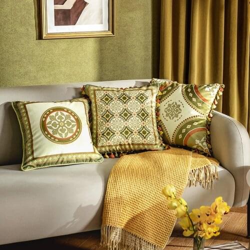 Luxury American Pillows Vintage Green Velvet Sofa Cushions Home Living Room Decor Pillowcase Chair Seat Cushion Cover Square