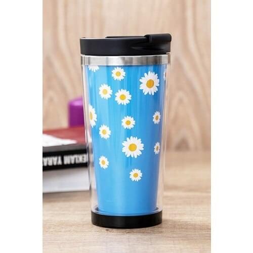 Gift Shop Daisy Pattern Blue Thermos Cup