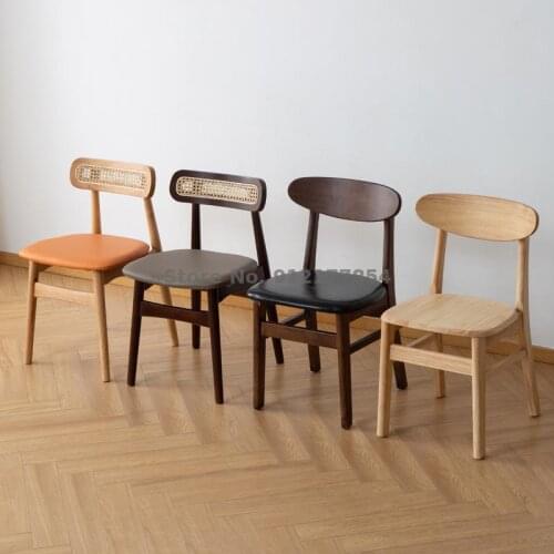 Nordic Solid Wood Dining Chair Rattan Backrest Chair Home Balcony Leisure Small Chair Restaurant Modern Minimalist Negotiation T