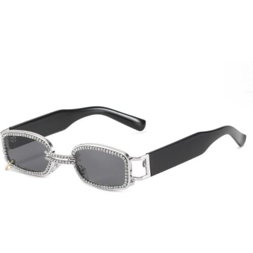 New personality diamond-studded sunglasses women 2021 luxury brand trendy square chain diamond glasses net red sunglasses UV400