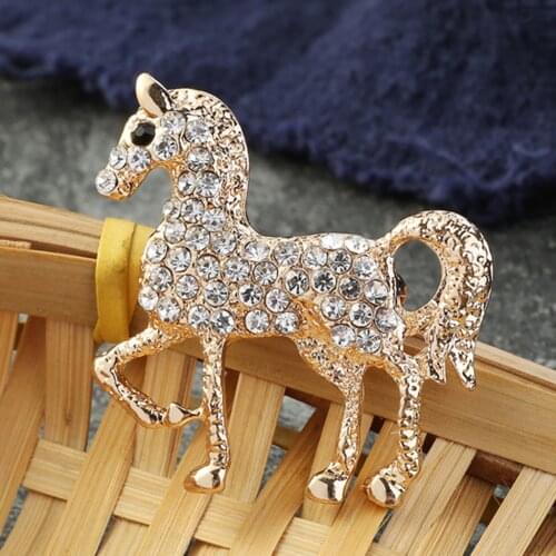 Stylish Tone Fashion Crystal Horse Animals Pins Brooch Women Party Jewelry