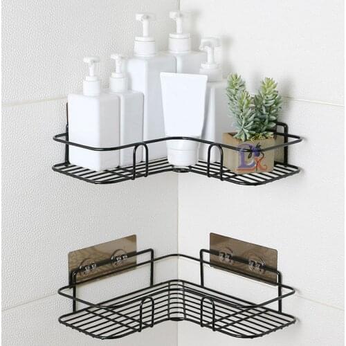 Bathroom kitchen Punch Corner Frame Shower Shelf Wrought Iron Shampoo Storage Rack Holder with Suction Cup bathroom accessories