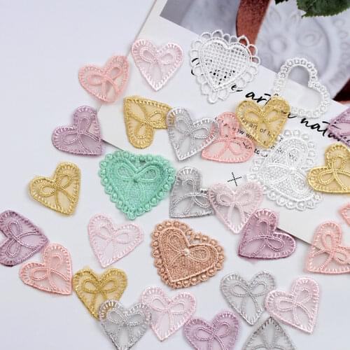 20pcs Embroidered Organza Heart Patch For Girls Dress Hats Sweater Decoration DIY Handmade Fabric Ornaments Garments Accessories