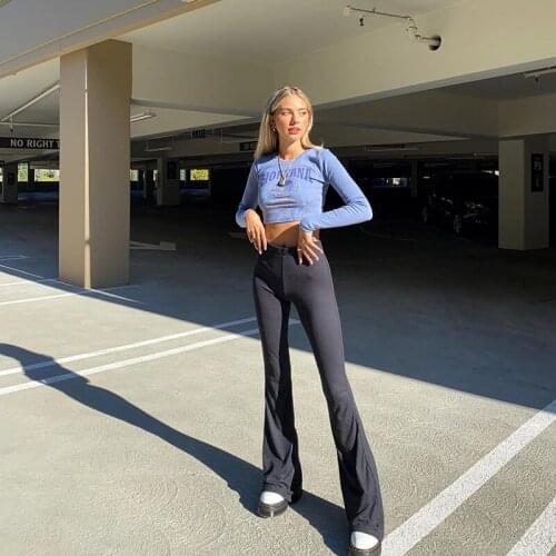 WomenS Solid Color Flared Pants High Waist Stretch Tights 2021 Spring And Autumn New Fashion Personality High Street Leisure