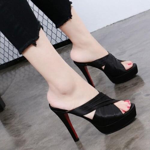 2021 New Transparent Crystal Women Slippers Summer Pointed Toe High Heels Sexy Slides Ladies Party Sandals Pumps Shoes