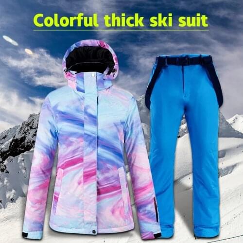 Winter Colorful Thick Warm Ski Suit Womens Windproof Waterproof Outdoor Snow Jackets And Pants Ski Suit And Snowboard