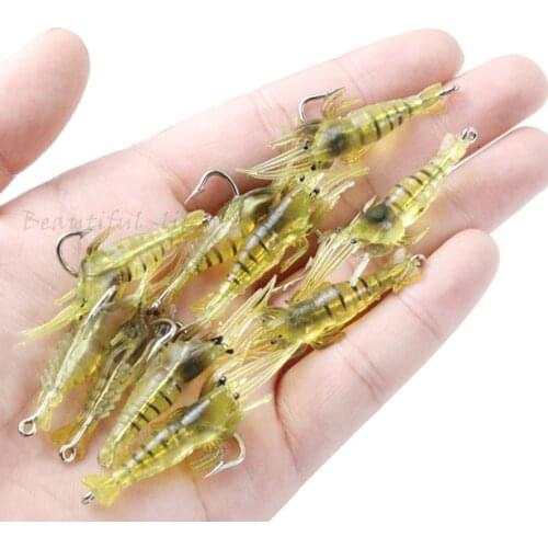 10 Pcs Luminous Shrimp Silicone Artificial Bait Simulation Soft Prawn With Hooks Carp Wobbler Fishing Tackle/Lure/Accessories