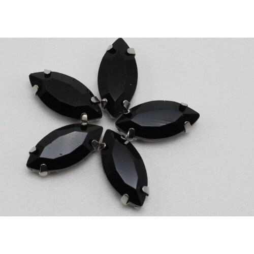 20 Black Crystal Glass Horse Eye Rose Montees 7X15mm Sew on Rhinestones Beads