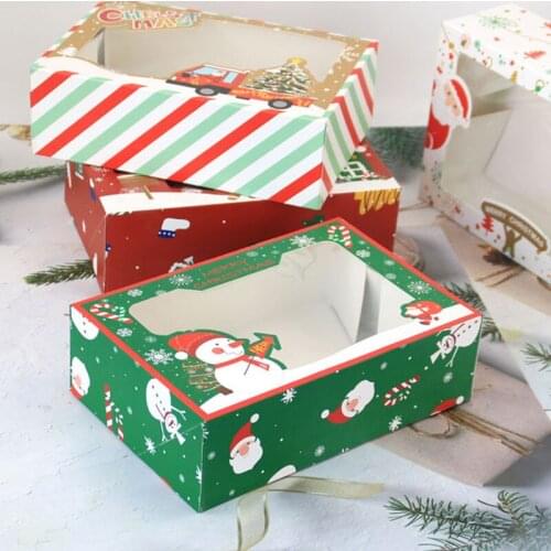 4 Pcs/Lot Merry Christmas Cookie Gift Boxes Kraft Paepr Baking Candy Box for Packaging Chocolate Biscuit Box Xmas Party Supplies