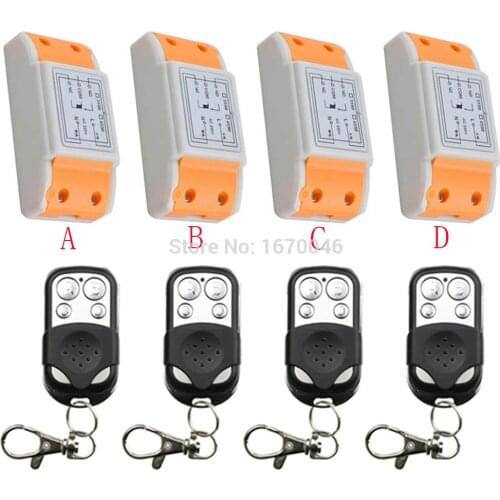 AC 220V Wireless Remote Control Switch System 4 Receiver 4Transmitter Learning Code Momentary Latched adjusted 10A Transmitter