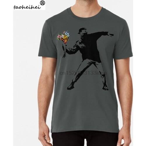 Banksy Rage Flower Thrower T shirt rage flower classic provocative censored street art fashion top cool street