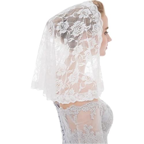 White Lace Veil Mantilla for Church Veil Catholic Latin Mass Head Covering Floral Vela negra Voile Dentelle Mantilla Blanc