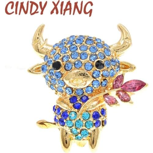 CINDY XIANG Rhienstone Small Bull Brooches For Women Cow Pin Animal Design 2020 Chinese Year Zodic Jewelry 6 Colors Available