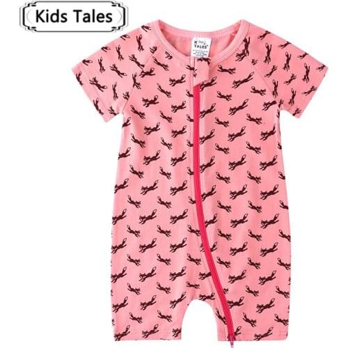 Kids Tales Summer baby girls clothes cotton Jumpsuit Short sleeve for Baby Boy cartoon fox overalls 0-24M baby rompers SR192