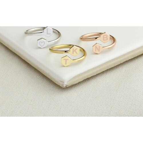 YSH New Personalized 925 Sterling Silver Hexagon carving Letter Open Ring 2020 Woman Luxury DIY Custom Jewelry Gift Free Shippin