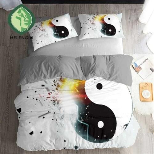 HELENGILI 3D Bedding Set Yin Yang Print Duvet Cover Set Bedclothes with Pillowcase Bed Set Home Textiles #YY21