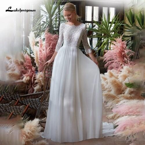 Lakshmigown Beach Wedding Dresses with Long Sleeves Bohemian Lace Bride Gowns 2021 robe de mariee A-Line Boho Wedding Gowns