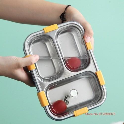 Japanese Style Lunch Box Containers With 3 Compartments Fruit Sushi Kids Food Box Outdoor Travel Steel Bento Box Rvs Lunchbox