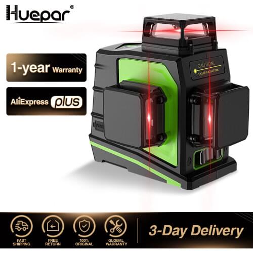 Huepar 12 Lines 3D Cross Line Laser Level Self-Leveling 360 Degree Vertical & Horizontal Cross Red Laser Beam Line USB Charging