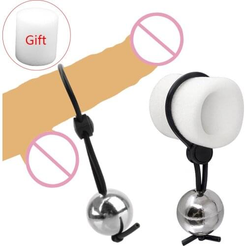 Male Penis Glans Exercise Cock Ring Metal Gravity Ball Penis Enlargement Pump Weight Hanger Stretcher Extender Male Sex Toy