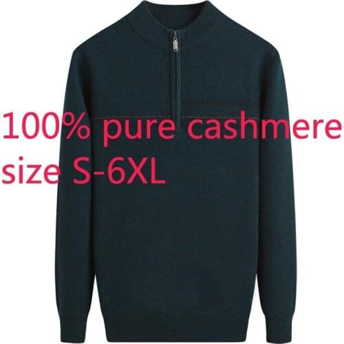New Fashion High Quality Men Half High Zipper Collar Winter Warm Knitwear 100% Cashmere Casual Thick Sweater Plus Size S-5XL 6XL
