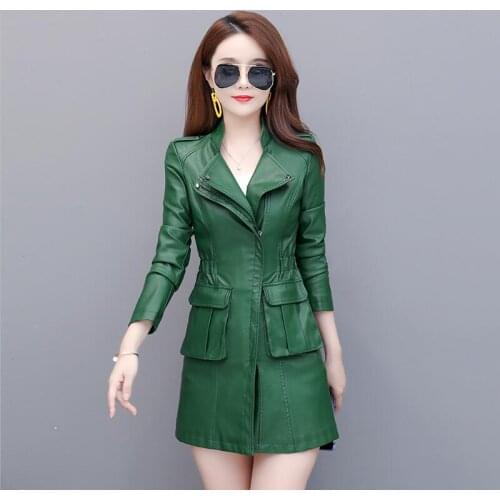 New Plus Size 3XL Womens Leather Jacket 2020 Spring Leather Jacket Women Leather Coat Long Slim Coat Female Jacket