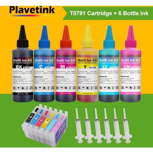 Plavetink 6 Color T0791 Refillable Ink Cartridge + 6×100ml Ink Kits For Epson PX650 660 660+ 700W 710W 720WD Printer With Chips