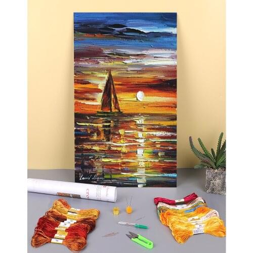 Sailing With The Sun Printed Water-Soluble Canvas 11CT Cross-Stitch Kit DIY Embroidery DMC Threads Handmade Stamped