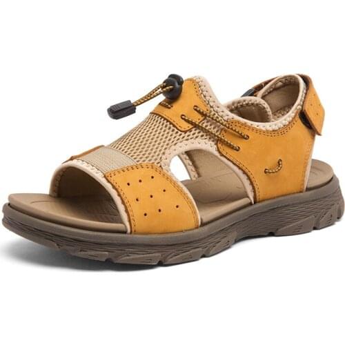 Summer Leather Men Casual Sandals Shoes Outdoor Beach Walking Men Sandals for Men Lightweight Hollow Mesh Roman Sandals Size 46